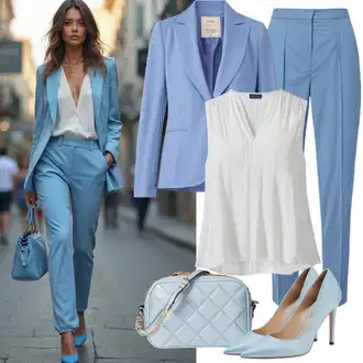 Outfit s Světle Modrá/Modrá/Tmavě Modrá/Pastelové barvy Elegantní Sako/Krátké Sako/Pletený Sako/Neformální Sako/Oversize Sako/Teplákový blejzr/Boyfriend Sako/Kožená bunda pro muže/Kožená Pánská Bund/Dlouhý Sako/Blejzrové Bund/Blůzové Sako kesi "Stylový vzhled pro Váhy"