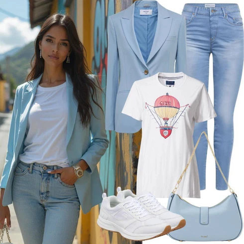 Kombinace Tmavě modrá/Modrá/Světle modrá/Šedá Oblek Boyfriend Sako/Kostkované Sako/Kordové Sako/Oversize Sako/Dámský Potištěný Sako/Tvídové Sako Trendyol