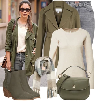 Outfit sa Tamnozelena Chelsea Gležnjača/Kaubojska čizma/ljetna gležnjača/Gumena Gležnjača/Western Gležnjača/Podstavljena Gležnjača/Kožna Jakna/Kožna gležnjača/Čizma s klinastom petom TOMS "Moderan izgled za jesen"