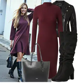 Outfity na podzim s Černá Kozačka Na Podpatku/Dlouhá Kozačka/Kozačka nad Kolena/Bota se širokým nohavici/Špičatá Kozačka/Kozačka po Kolena About You "Stylový podzimní vzhled"