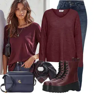 Outfit s Vínová/Tmavě červená/Červená Šál/Bandana/Pokrývka hlavy Šátek na hlavu Tommy Hilfiger "Trendový podzimní outfit"