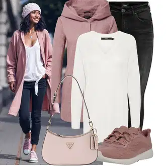 Outfit sa Pink/Crvena/Ljubičasta/Smeđa Pleteni Flis Kaput/Pleteni Kaput/Kaput od Vunenog Flisa/Vuneni kaput/loden kaput/Kaput od Flisa/Kaput s Kapuljačom Only "Jesenski izgled"