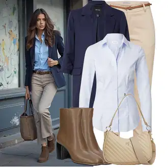Pruhovaný Outfit s Světle modrá Businessová Halenka/Žehlení odolná blůza/Halenka Slim Fit About You "Podzimní Look"