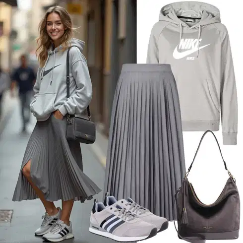Kombinace Světle šedá/Šedá Sukně Pro Školní Uniformu/Sukně Pro Vysokou Školu/Krátká Sukně/Krátká Plisovaná sukně weekday