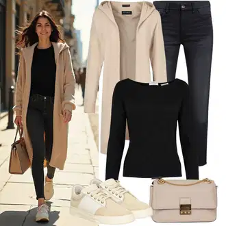 Outfit s Černá/Tmavě šedá Dámské Džíny s Délkou 7/8/Baggy Džíny/Zkrácené Džíny/Dad Džíny/Girlfriend Džíny/High Waist Džínové Kalhoty/Džíny Volného Střihu/Mom Jean/Formální Košile/Zužující se Džíny/Termální Džíny/Zimní bunda Trendyol "Volnočasové oblečení"
