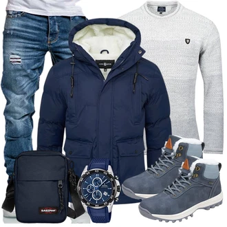 Herbst Outfit mit Grau/Blau/Dunkelblau/Hellblau Wasserdichter Stiefel/Wasserdichter Outdoorschuh/Herren Lederschuhe/Trekkingstiefel/Winter Sneaker/Wasserfester Schuh Mishansha "Winter Outfit"