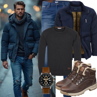 Laufen Outfit mit Braun/Dunkelbraun Chelsea Boot/Lederjacke/Flache Stiefelette/Leder Stiefelette Tommy Hilfiger "Winter Outfit"Look: Reiten, Laufen