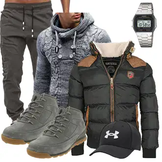 Winter Outfits Warme mit Schwarz/Dunkelgrün/Khaki/Grün/Dunkelbraun Kunstfaserjacke/Isolationsjacke/Trachtenstrickjacke/Kapuzenjacke/Steppjacke/Außergewöhnliche Jacke/Daunenjacke/Winterjacke/Puffer Jacke Geographical Norway "Winter Outfit"