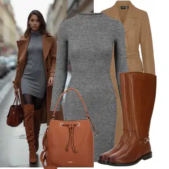 Outfit sa Siva/Svjetlosiva/Tamnosiva Haljina S Visokim Ovratnikom/Zimska Haljina Zimska Pletena Haljina/Zimska Haljina dugih rukava/Haljina S Visokim Ovratnikom/Haljina dugih rukava/Duga pletena haljina/Džemper Haljina Urban Classics "Trendi zimski outfit"