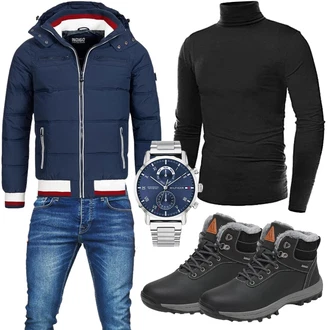Winter Outfit mit Schwarz/Dunkelgrau Winter Stiefel/Wasserdichter Stiefel/Thermostiefel/Trekkingstiefel/Winter Stiefelette/Wasserfester Schuh/Winter Sneaker/Herren Lederschuhe Mishansha "Winter Outfit"