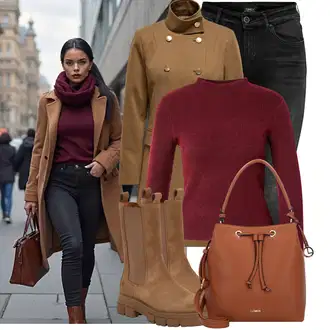 Outfit s Hnědá/Béžová Kozačka Chelsea Boty/Klasická Kozačka Apple of Eden "Pohodlné zimní outfity"