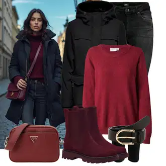 Outfit sa Crna Klasični Remeni/Ženski Opasak bez Kopče/Kožni Remen/Široki Pojas/Ležerni Remen About You "Opušteni izgled"