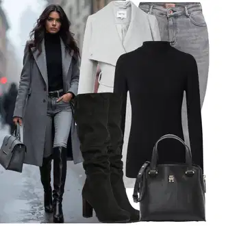 Kombinacije za festival Gotički sa Crna/Bijela/Zlatni Ured Za Torbu/Torba za rame/Torba za nošenje/Torbica/Poslovna Torba "Zimski outfiti"Look: cool, Prekrasan, Elegantan, Gotički, Chic