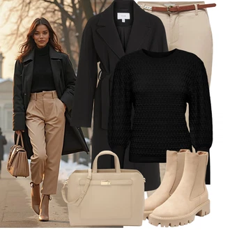 Outfit sa Crna Prijelazni Kaput/Dugi kaput/Ljetni Kaput/Midi Kaput/Kaput od Kašmira/Zimski Kaput Vuneni kaput/Trenč Kaput/Vuneni Kaput/Baloner Vila "Outfit za zimu"