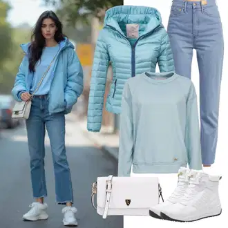 Outfity na zimu Styl 50. Let s Světle modrá Mom Jean/Vintage džíny/Formální Košile/Džíny s Rozparkem/High Waist Džínové Kalhoty/Džíny Volného Střihu/Rovná Džína/Kožená Pánská Bund/Dad Džíny weekday "Zimní outfit"Look: Styl, 50. Let, 90tá léta, Cool