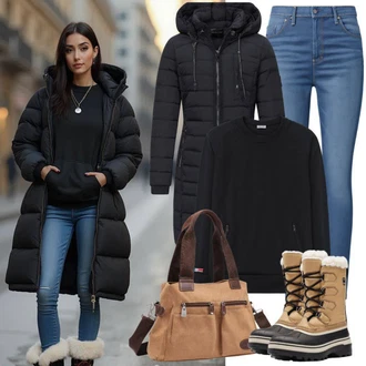 Chic outfity Business s Černá Svetry 2 v 1/Svetr na kojení/Svetr se zipem/Termo Svetr/Rolák/Svetr s přehozem/Svetr s límečkem About You "Zimní Vzhled"Look: Business, Layered, Kancelář, Nadrozměrné, Bezešvé