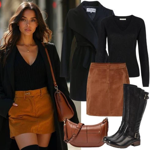 Kombinace Hnědá/Tmavě hnědá Krátká Sukně/Sukně z umělé kůže/Manšestrová sukně/Kožená Sukně Kožená Minisukně/70tá Léta Minisukně/Kožená Sukně VERO MODA kombinovat s Černá Kabát se Zipem/Trenčkot/Scuba Kabát/Dlouhý Kabát/Kašmírový Kabát/Vlněný Kabát/Trenčkot/Vlněný Kabát/Dlouhý Kabát/Midi Kabát VERO MODA