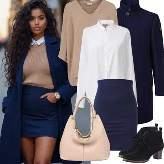 Outfity pro práci s Tmavě modrá/Modrá Midi Sukně/Sukně do Délky Lýtka/Pletená Sukně/Tužková Sukně Vila "Zimní vzhled"