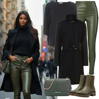 Naguban ovratnik outfit mit Črna Volneni Plašč/Dolg Plašč/Midi Plašč/Oversize Plašč/Dolg plašč/Plašč iz Kašmirja By Malene Birger "Zimski outfit"