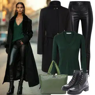 Outfit sa Crna Krzneni Kaput/Midi Kaput/Pleteni Flis Kaput/Vuneni kaput/loden kaput/Kaput od Vunenog Flisa/Teddy Kaput/Kaput od Flisa GAP "Zimski Outfit"