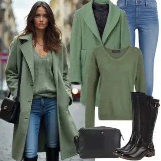 Naguban ovratnik outfit mit Pastelne barve/Svetlo modra/Zelena/Temno modra/Modra Plašč iz Tvida/Plašč iz Bukleja Sisley "Zimski outfit"