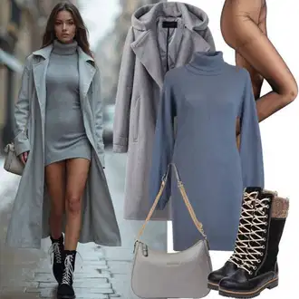 Kombinacije s suknjom i čizmama "Zimski outfit"
