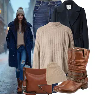 Outfit sa Tamnoplava/Svjetloplava/Plava Baloner/Prijelazni Kaput/Trenč Kaput/Midi Kaput/Kaput od Vunenog Flisa/Kaban Kaput/Zimski Kaput Vuneni kaput/loden kaput/Kaput od Kašmira Mbym "Zimski look"