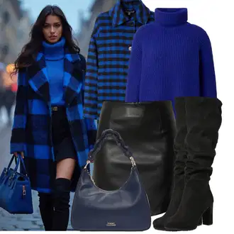 Outfiti za skunje sa Crna/Tamnoplava Nekategorizirano Edited, Crna Nekategorizirano Edited, Crna Čizma do Koljena/Široke čizme/Čizma Iznad Koljena/Duga Čizma/Čizma na visoku petu/Čizma na Špic About You "Zimski look"