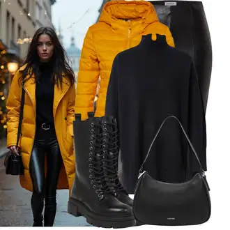 Kombinacije za zimu Gotički sa Crna Čizma na Vezanje/Motociklistička čizma/Klasična čizmica/Borbena Čizma About You "Zimske Odjeće"Look: Vanjski, Egirl, Techno, Punk, Gotički