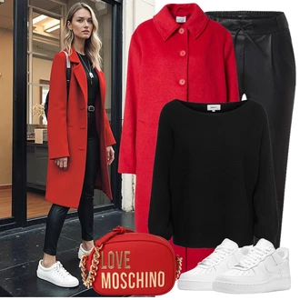Kombinacije za jesen Rockerski sa Crvena/Pink/Tamnocrvena Torba Love Moschino "Zimske Odjeće"Look: Prekrasan, Romantičan, Rockerski