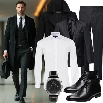 Party Outfits Elegant mit Schwarz Duffle Mantel/Scuba-Mantel/Kaschmir Mantel/Mantel mit Reißverschluss/Wollfleece Mantel/Wollmantel KUDORO, Schwarz/Hellblau/Dunkelblau Kostüm/Modern Hosenanzug/Business Hosenanzug/Eleganter Hosenanzug Tiger of Sweden, Schwarz/Grau/Dunkelgrau Schnürstiefelette/Vintage Schnürschuh/Klassischer Stiefel/Business-Schuh Tommy Hilfiger "Business Outfit"Look: Elegant, Stil, Business, Indoor, Büro, Moderne, Französische, Coole, Smart Casual, Workwear, Casual, Edel, Premium, Ausgefallene, Uni, Unisex, Duckfeet, Metal, Löwe, Gothic, Classic