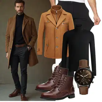Winter Outfit mit Braun/Dunkelrot/Dunkelbraun/Rot Vintage Stiefelette/Gefütterte Stiefelette/Leder Stiefelette/Springerstiefel/Reitstiefel/Schnürstiefelette/Rahmengenähter Schuh/Klassischer Stiefel SL-Saint "Business Outfit"