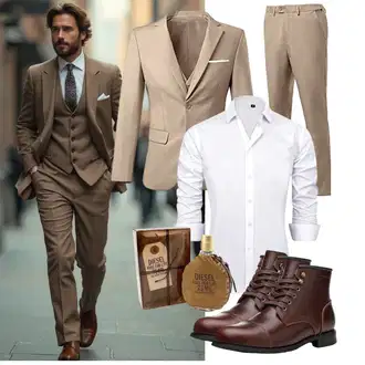 Winter Outfit mit Braun/Dunkelrot/Dunkelbraun/Rot Vintage Stiefelette/Gefütterte Stiefelette/Leder Stiefelette/Springerstiefel/Reitstiefel/Schnürstiefelette/Rahmengenähter Schuh/Klassischer Stiefel SL-Saint "Business Outfit"