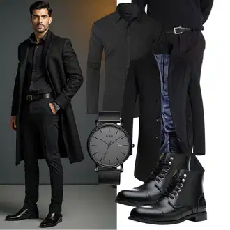 Winter Outfit mit Schwarz/Braun Stiefel Mit Reißverschluss/Leder Stiefelette/Motorradstiefel/Klassischer Stiefel/Schnürstiefelette/Springerstiefel SL-Saint "Business Outfit"