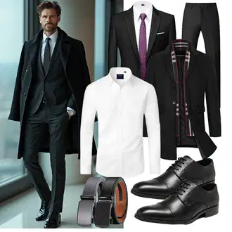 Schmal Outfit mit Schwarz/Bordeaux Kaschmir Mantel/Wintermantel Wollmantel/Wollmantel/Gehröck/Blazermantel Vancavoo "Business Outfit"