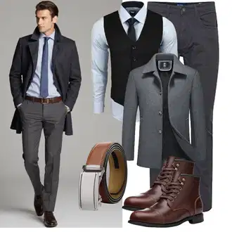 Winter Outfit mit Braun/Dunkelrot/Dunkelbraun/Rot Vintage Stiefelette/Gefütterte Stiefelette/Leder Stiefelette/Springerstiefel/Reitstiefel/Schnürstiefelette/Rahmengenähter Schuh/Klassischer Stiefel SL-Saint "Business Outfit"