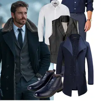 Slim fit Outfit mit Dunkelblau Kaschmir Mantel/Wollfleece Mantel/Blazermantel/Schmal Geschnittener Mantel/Gehröck/Wintermantel Wollmantel YOUTHUP "Business Outfit"