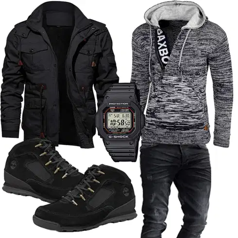 Blau/Schwarz Winter Parka KEFITEVD kombinieren