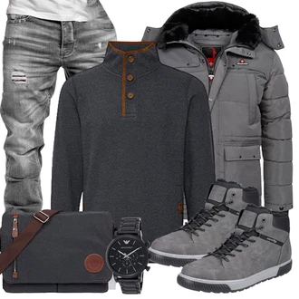 Winter Outfits Warme mit Grau/Dunkelgrau/Hellgrau Kapuzenjacke/Schneejacke/Daunenjacke/Winter Parka/Puffer Jacke/Winterjacke Höhenhorn "Casual Outfit"