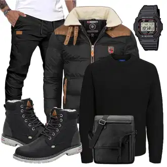 Winter Outfit mit Schwarz Wattierte Stiefel/Winter Stiefel/Schnürstiefel/Wasserdichter Stiefel/Klassischer Stiefel/Wasserfester Schuh/Winter Stiefelette/Gefütterte Stiefelette/Herren Lederschuhe/Winter Sneaker Mishansha "Cool Outfit"