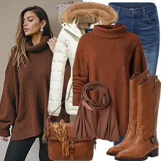 Outfity na podzim s Šedá/Hnědá/Béžová/Světle šedá Kozačka nad Kolena/Kožená Kozačka nad Koleno/Dlouhá Kozačka/Kozačka Na Podpatku/Kozačka po Kolena/Kozačka se zipem/Špičatá Kozačka About You "Cool Podzimní Outfit"