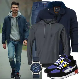Party Outfits Geburtstag Winter mit Dunkelblau/Blau Winterjacke/Funktionsjacke/Sommerjacke/Frühlingsjacke/Herbstjacke/Jacke mit Seitlichem Reißverschluss/Outdoorjacke KEFITEVD "Cooles Winter Outfit"Look: 18 Geburtstag, Schule, Pop Konzert, Geburtstag