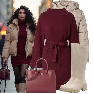 Outfity na zimu Ke kolenům Viskóza s Fialová/Červená/Tmavě červená/Vínová/Růžová Edited "Zimní look"