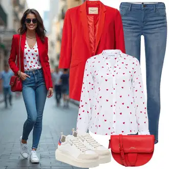 Outfit sa TamnoCrvena/Crvena/Bijela/Pink Majica/Duga Bluza/Bluza Dugih Rukava/Tunika Majica/Bluza s zakrpom na laktu/Oversize Bluza/Izvanredna Bluza/Bluza s Podignutim Ovratnikom/Razigrana Bluza/Crash Bluza/Poslovna Bluza DKNY "Elegantan izgled za jesen"
