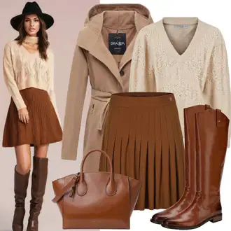 Jesenske Outfiti mit Roza/Bež/Rjava/Bela Krilo uniseks/Mini Krilo/Pletena Krila/Kratka plisirana Krila/Mini Krilo 70-ih/Večplastno Krilo kalimo "Eleganten Jesenski Outfit"
