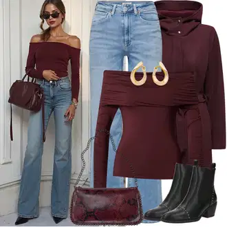 Outfit sa Ljubičasta/Tamnocrvena/Crvena/Vinski Crveno Prijelazni Kaput/Softshell Kaput/Kaput od Flisa/Kaput od Vunenog Flisa/Vuneni kaput/Pleteni Flis Kaput/Scuba Kaput/loden kaput/Kaput s Kapuljačom Only "Zimske Odjeće"