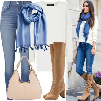 Jesenske Outfiti Debel mit Svetlo modra/Bela/Modra Šal Aldo "Elegantni Jesenski Outfit"