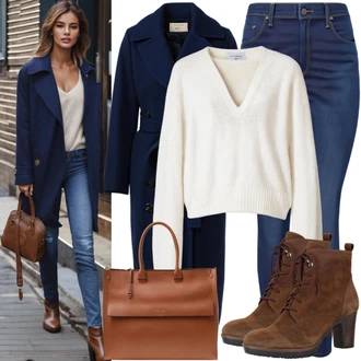 Outfit s Hnědá/Béžová/Šedá Kozačka Bota na Platformě/Bota na platformě Public Desire "Elegantní podzimní outfit"