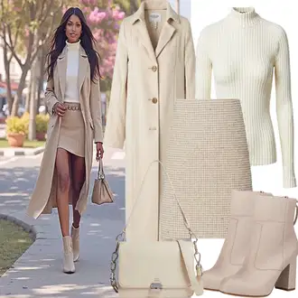 Elegantní outfity Matriční úřad s Béžová/Khaki Krátká Sukně/80tého Léta Sukně/Sukně Vrstevná/90tá Léta Sukně/Kalhotová sukně/Unisex Sukně/70tá Léta Minisukně/Moderní Sukně edikted "Elegantní vzhled pro volný čas"Look: Bar, Škola, Matriční úřad