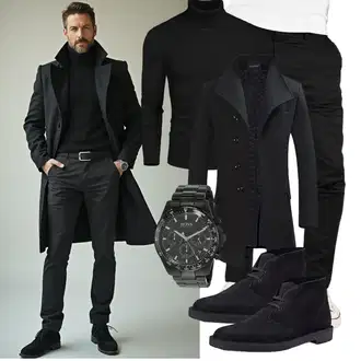 Slim fit Outfit mit Schwarz/Dunkelblau/Dunkelgrau Gehröck/Blazermantel/Wollfleece Mantel/Schmal Geschnittener Mantel/Wintermantel Wollmantel YOUTHUP "Freizeit Outfit"
